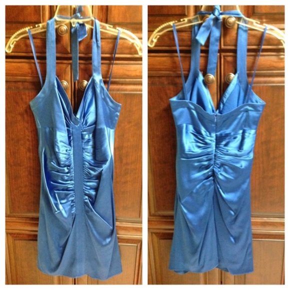 BCBG MaxAzria Royal Blue Silk Halter Cocktail Dress - Size 2 - Picture 13 of 14